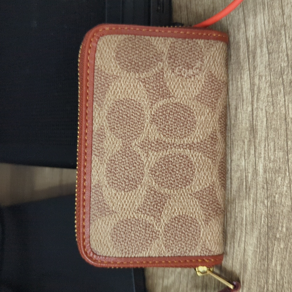 COACH Coated Canvas Signature Logo Zip Around Card Case
